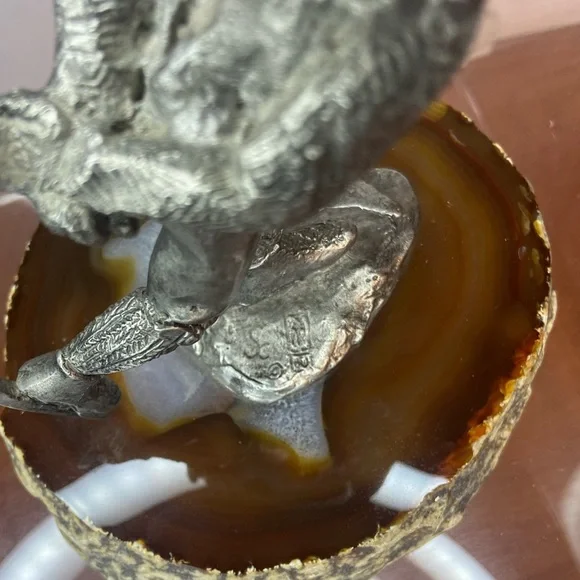 Bronze Figure, Young Boy Skating on a Lake of Banded Agate, Signed/Dated